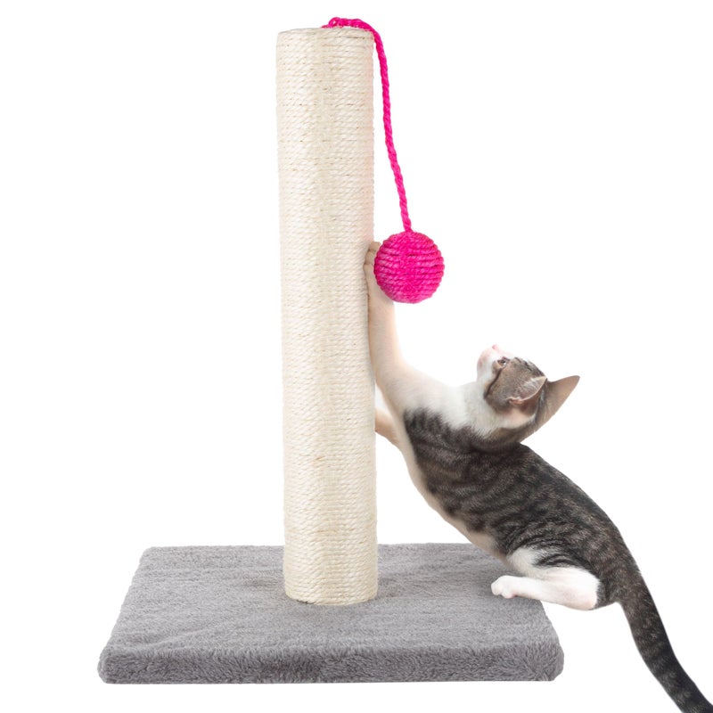 PETMAKER 17-Inch Cat Scratching Post - Sisal Rope and Carpet Scratching Pole with Bright Pink Hanging Ball Toy for Adult Cats and Kittens by PETMAKER (Gray) - Image 1